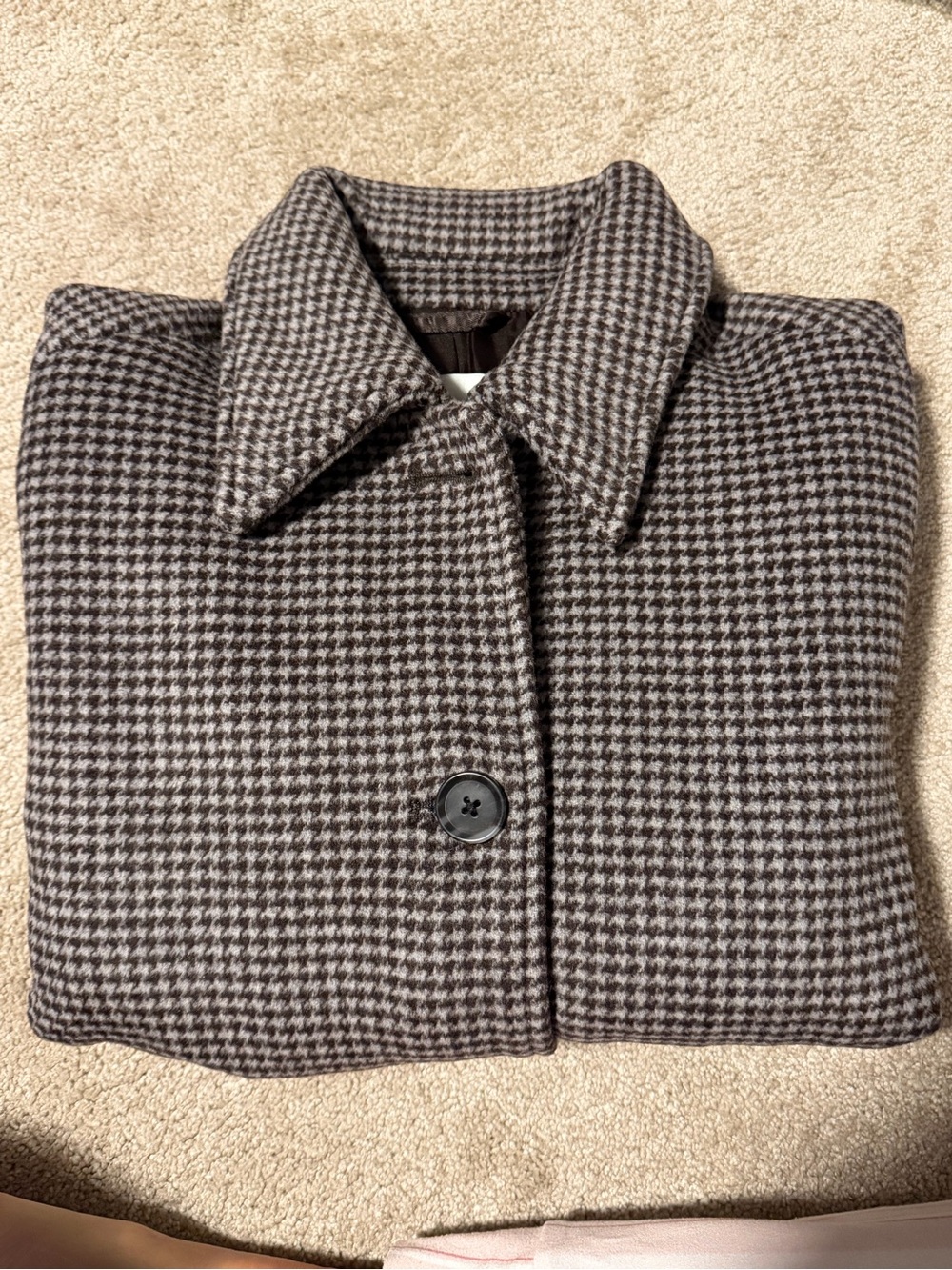 New Abercrombie & Fitch Short Wool-Blend Coat in Brown Houndstooth size small